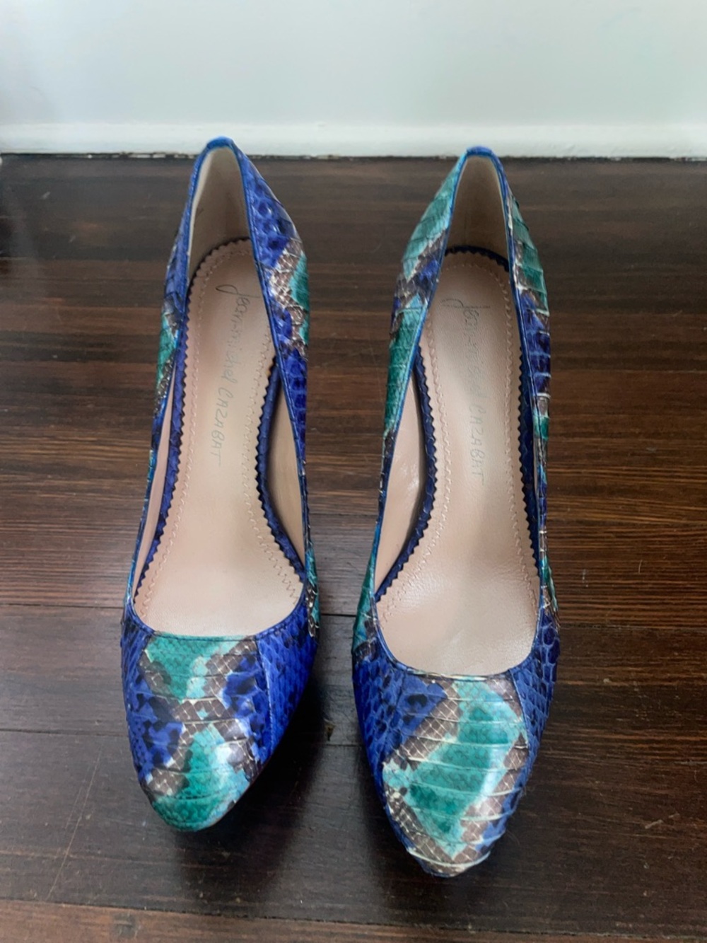 Blue & Teal Snake-Print Pointed Pumps - Women's